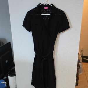 BCBGirls Black Lace Short-Sleeve Wrap Dress with Tie